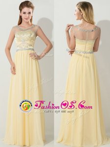 Hot Sale Scoop Floor Length Zipper Mother Of The Bride Dress Gold and In for Prom with Beading