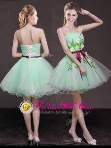 Dynamic A-line Prom Evening Gown Apple Green Strapless Organza Sleeveless Mini Length Lace Up