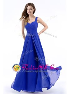 Royal Blue Zipper Straps Hand Made Flower Prom Dress Chiffon Sleeveless