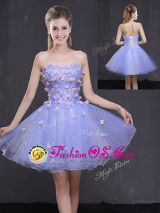 Mini Length Lavender Evening Dress Tulle Sleeveless Appliques