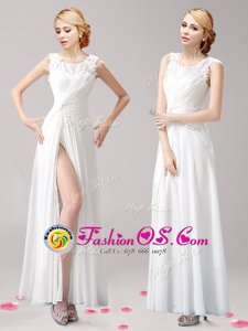 Lovely Scoop White Empire Appliques Homecoming Gowns Zipper Chiffon Sleeveless Floor Length