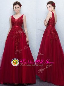 Hot Selling With Train Backless Dress for Prom Wine Red and In for Prom with Appliques and Belt Brush Train