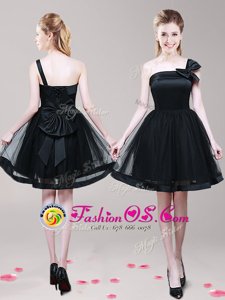 Smart One Shoulder Bowknot Prom Dresses Black Zipper Sleeveless Mini Length