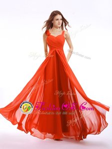 Luxury Straps Sleeveless Zipper Dress for Prom Orange Red Chiffon