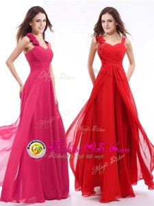 Empire Dress for Prom Hot Pink Straps Chiffon Sleeveless Floor Length Zipper