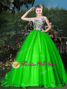 Super Scoop Neckline Appliques and Belt Quince Ball Gowns Sleeveless Zipper