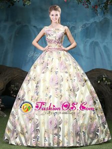 Fantastic Straps Multi-color Lace Up Vestidos de Quinceanera Appliques and Pattern Sleeveless Floor Length