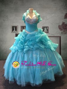 Sweet Aqua Blue Lace Up Vestidos de Quinceanera Beading and Pick Ups Sleeveless Floor Length