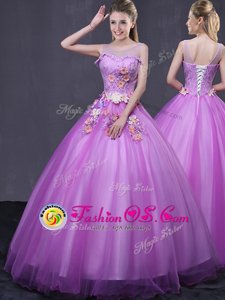 Sumptuous Scoop Floor Length Ball Gowns Sleeveless Lilac Sweet 16 Dresses Lace Up
