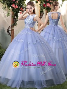 Classical Sleeveless Lace Up Floor Length Lace and Appliques Vestidos de Quinceanera