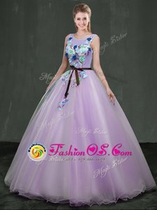 Multi-color V-neck Neckline Appliques Sweet 16 Dress Sleeveless Lace Up