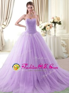 Best Sweetheart Sleeveless Quinceanera Dress Floor Length Beading Lavender Tulle