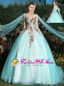 Ball Gowns 3|4 Length Sleeve White Sweet 16 Dress Sweep Train Zipper