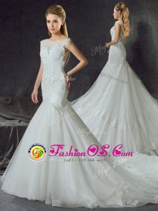Free and Easy Mermaid Scoop Tulle Sleeveless With Train Bridal Gown Court Train and Lace and Appliques