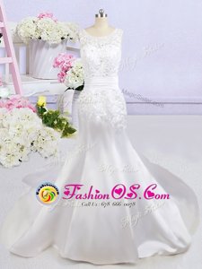 Mermaid White Scoop Neckline Beading and Lace and Appliques Wedding Gowns Sleeveless Backless