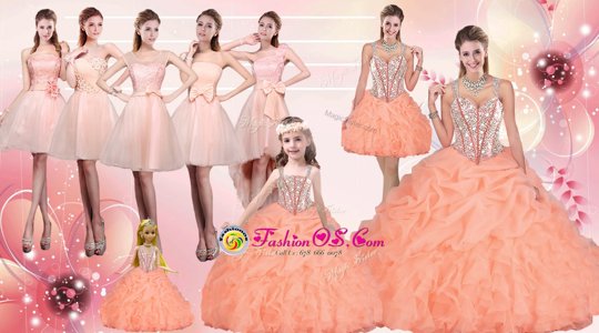 Edgy Floor Length Orange 15 Quinceanera Dress Straps Sleeveless Lace Up