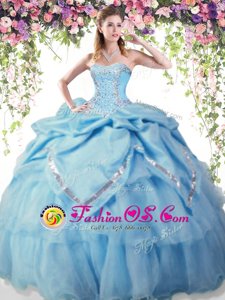 Sumptuous Beading and Pick Ups 15th Birthday Dress Baby Blue Lace Up Sleeveless Floor Length