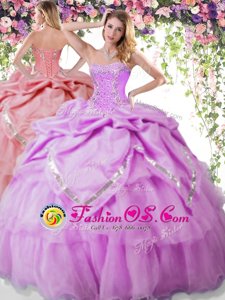 Most Popular Lilac Lace Up Sweetheart Beading and Pick Ups Vestidos de Quinceanera Organza and Taffeta Sleeveless