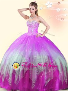 Sweetheart Sleeveless Quinceanera Dress Floor Length Beading Multi-color Tulle
