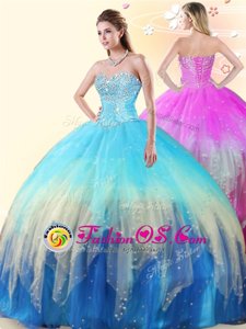 Dramatic Sweetheart Sleeveless Tulle Ball Gown Prom Dress Beading Lace Up