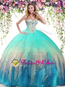 Custom Made Multi-color Sleeveless Tulle Lace Up Quince Ball Gowns for Military Ball and Sweet 16 and Quinceanera