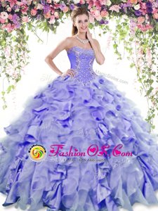 Inexpensive Sweetheart Sleeveless Organza and Taffeta Quinceanera Dresses Beading and Ruffles Lace Up