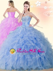 Classical Blue Lace Up Sweetheart Beading and Ruffles Vestidos de Quinceanera Organza Sleeveless