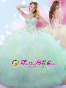 Floor Length Multi-color Quince Ball Gowns Tulle Sleeveless Beading