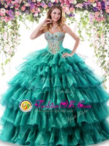 Romantic Sweetheart Sleeveless Organza Quinceanera Gown Beading and Ruffled Layers Lace Up