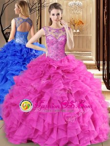 High Quality Scoop Sleeveless Lace Up Floor Length Beading and Ruffles Sweet 16 Quinceanera Dress