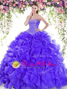 Glorious Purple Quince Ball Gowns Sweetheart Sleeveless Sweep Train Lace Up