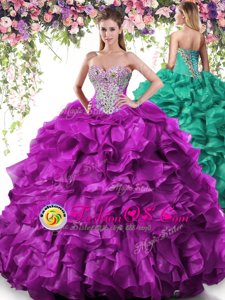 Floor Length Purple Sweet 16 Dresses Sweetheart Sleeveless Lace Up