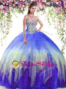 Sweet Tulle Sleeveless Floor Length 15 Quinceanera Dress and Beading