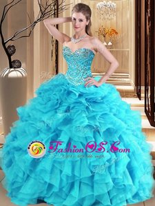 Sexy Floor Length Aqua Blue and Turquoise Quince Ball Gowns Sweetheart Sleeveless Lace Up