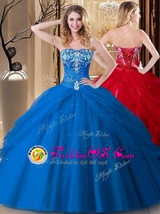 New Arrival Sleeveless Tulle Floor Length Lace Up Quinceanera Dresses in Royal Blue for with Embroidery