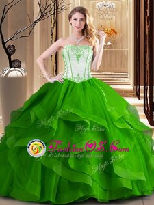 Elegant Floor Length Green and Fuchsia Quinceanera Gowns Strapless Sleeveless Lace Up