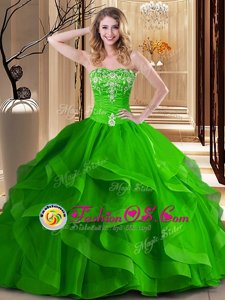 Floor Length Lace Up Quinceanera Gown for Military Ball and Sweet 16 and Quinceanera with Embroidery and Ruffles