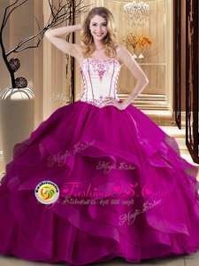 Fantastic Ball Gowns Sweet 16 Dresses Fuchsia Strapless Tulle Sleeveless Floor Length Lace Up