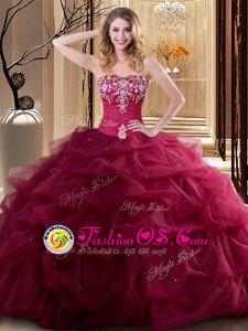 Customized Sweetheart Sleeveless Lace Up Sweet 16 Quinceanera Dress Wine Red Tulle