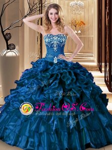Eye-catching Embroidery and Ruffles Quinceanera Dress Royal Blue Lace Up Sleeveless Floor Length