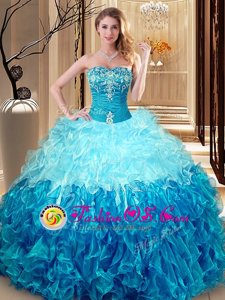 Sweet Multi-color Organza Lace Up Sweetheart Sleeveless Floor Length Ball Gown Prom Dress Embroidery and Ruffles