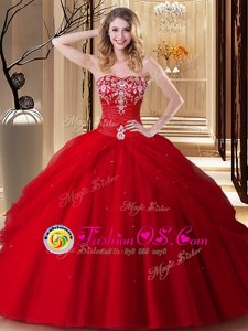 Floor Length Ball Gowns Sleeveless Red Vestidos de Quinceanera Lace Up