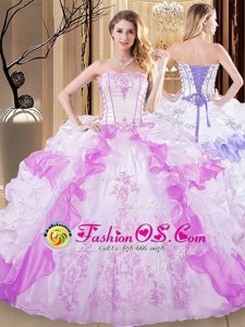 Charming Multi-color Lace Up Quinceanera Dress Embroidery and Ruffled Layers Sleeveless Floor Length