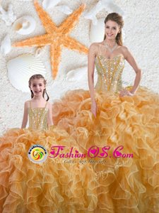 Attractive Floor Length Lace Up Sweet 16 Quinceanera Dress Yellow and In for Military Ball and Sweet 16 and Quinceanera with Beading