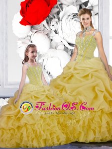 Straps Sleeveless Beading and Ruffles and Pick Ups Lace Up Quince Ball Gowns