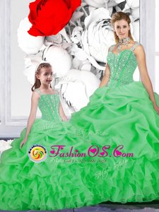 Charming Straps Sleeveless Organza 15 Quinceanera Dress Beading and Ruffles and Pick Ups Lace Up