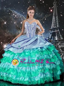 High Class Ball Gowns Quinceanera Dresses Multi-color Sweetheart Organza Sleeveless Floor Length Lace Up