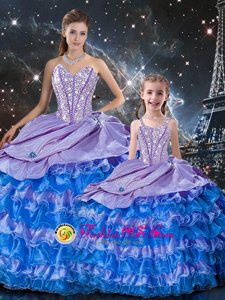 Artistic Multi-color Ball Gowns Beading and Ruffles 15th Birthday Dress Lace Up Organza Sleeveless Floor Length