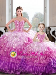 New Arrival Ball Gowns Quinceanera Gowns Hot Pink Sweetheart Organza Sleeveless Floor Length Lace Up