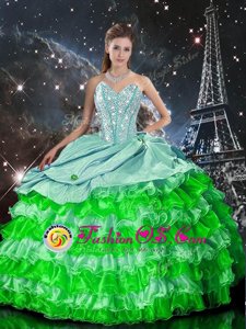 Exquisite Organza Sweetheart Sleeveless Zipper Beading and Ruffles Sweet 16 Dresses in Multi-color